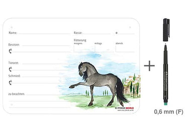 Boxenschild / Stalltafel Andalusier - PRE 300 x 210 mm ohne Abstammung mit Fütterung, Tierarzt und Schmied