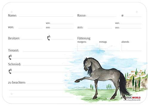 Boxenschild / Stalltafel Andalusier - PRE 300 x 210 mm mit Abstammung ...