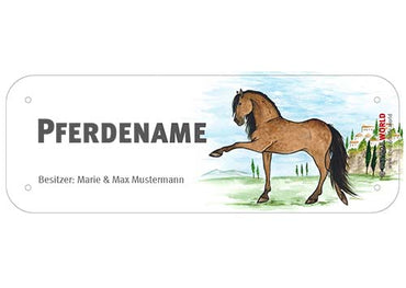 Boxenschild / Stalltafel Andalusier - PRE mit individuellem Namen 200 x 70 mm