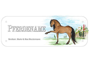 Boxenschild / Stalltafel Andalusier - PRE mit individuellem Namen 200 x 70 mm
