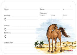 Boxenschild / Stalltafel Araber 300 x 210 mm ohne Abstammung mit Fütterung, Tierarzt und Schmied