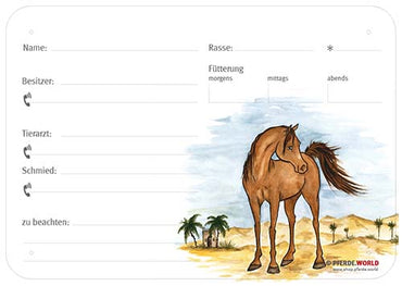 Boxenschild / Stalltafel Araber 300 x 210 mm ohne Abstammung mit Fütterung, Tierarzt und Schmied
