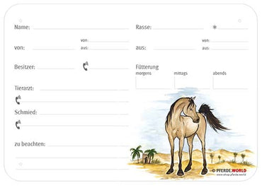 Boxenschild / Stalltafel Araber 300 x 210 mm mit Abstammung, Fütterung, Tierarzt und Schmied
