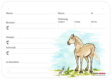Boxenschild / Stalltafel Reitpony 300 x 210 mm ohne Abstammung mit Fütterung, Tierarzt und Schmied