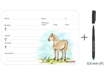 Boxenschild / Stalltafel Reitpony 300 x 210 mm ohne Abstammung mit Fütterung, Tierarzt und Schmied