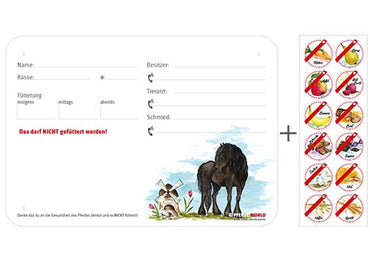 Boxenschild / Stalltafel mit Aufklebern für Fütterungsverbote Friese