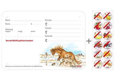 Boxenschild / Stalltafel mit Aufklebern für Fütterungsverbote Quarter Horse