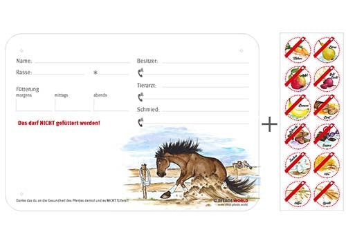 Boxenschild / Stalltafel mit Aufklebern für Fütterungsverbote Quarter Horse