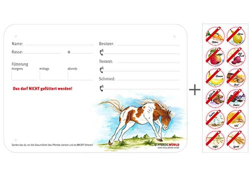 Boxenschild / Stalltafel mit Aufklebern für Fütterungsverbote Painthorse