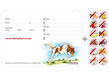 Boxenschild / Stalltafel mit Aufklebern für Fütterungsverbote Painthorse