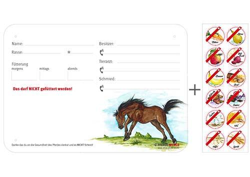 Boxenschild / Stalltafel mit Aufklebern für Fütterungsverbote Quarter Horse