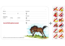 Laden Sie das Bild in den Galerie-Viewer, Boxenschild / Stalltafel mit Aufklebern für Fütterungsverbote Quarter Horse