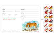 Laden Sie das Bild in den Galerie-Viewer, Boxenschild / Stalltafel mit Aufklebern für Fütterungsverbote Kaltblut