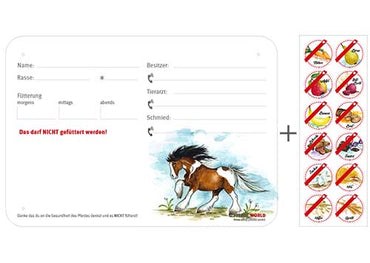 Boxenschild / Stalltafel mit Aufklebern für Fütterungsverbote Tinker