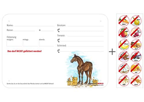 Boxenschild / Stalltafel mit Aufklebern für Fütterungsverbote Oldenburger