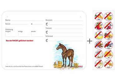 Boxenschild / Stalltafel mit Aufklebern für Fütterungsverbote Oldenburger