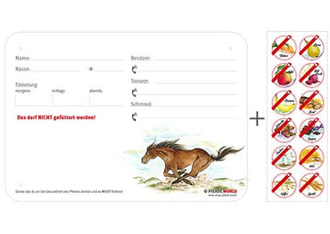 Boxenschild / Stalltafel mit Aufklebern für Fütterungsverbote Mustang