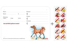 Laden Sie das Bild in den Galerie-Viewer, Boxenschild / Stalltafel mit Aufklebern für Fütterungsverbote Dressurpferd