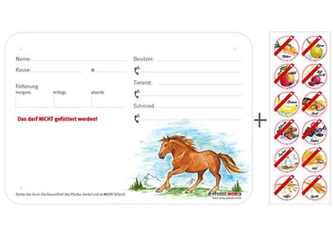 Boxenschild / Stalltafel mit Aufklebern für Fütterungsverbote Freiberger