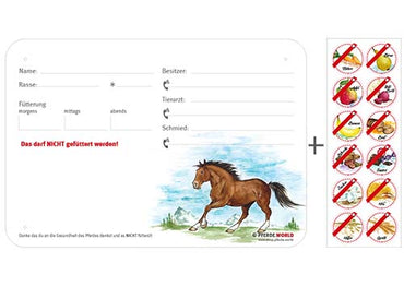 Boxenschild / Stalltafel mit Aufklebern für Fütterungsverbote Freiberger