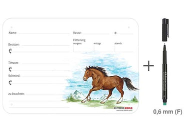 Boxenschild / Stalltafel Freiberger 300 x 210 mm ohne Abstammung mit Fütterung, Tierarzt und Schmied