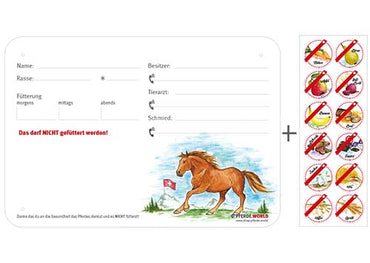 Boxenschild / Stalltafel mit Aufklebern für Fütterungsverbote Freiberger - Schweiz