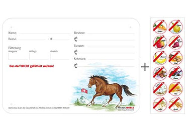 Boxenschild / Stalltafel mit Aufklebern für Fütterungsverbote Freiberger - Schweiz