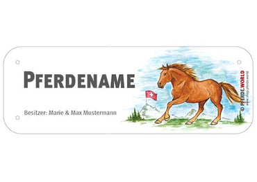 Boxenschild / Stalltafel Freiberger mit individuellem Namen 200 x 70 mm - Schweiz