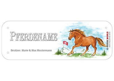 Boxenschild / Stalltafel Freiberger mit individuellem Namen 200 x 70 mm - Schweiz