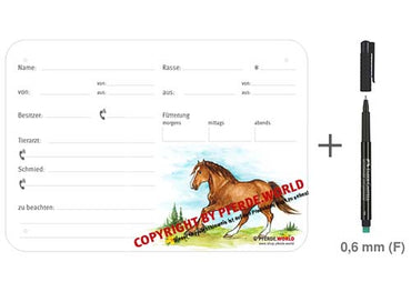 Boxenschild / Stalltafel Westfale 300 x 210 mm mit Abstammung, Fütterung, Tierarzt und Schmied