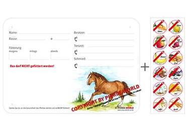 Boxenschild / Stalltafel mit Aufklebern für Fütterungsverbote Westfale