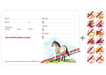 Laden Sie das Bild in den Galerie-Viewer, Boxenschild / Stalltafel mit Aufklebern für Fütterungsverbote Reitpony