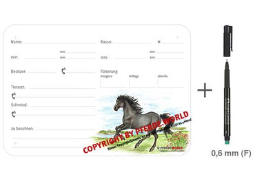 Boxenschild / Stalltafel Vollblut 300 x 210 mm mit Abstammung, Fütterung, Tierarzt und Schmied