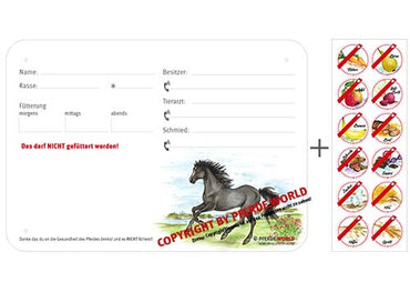 Boxenschild / Stalltafel mit Aufklebern für Fütterungsverbote Vollblut