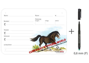 Boxenschild / Stalltafel Frederiksborger 300 x 210 mm ohne Abstammung mit Fütterung, Tierarzt und Schmied