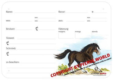 Boxenschild / Stalltafel Frederiksborger 300 x 210 mm mit Abstammung, Fütterung, Tierarzt und Schmied
