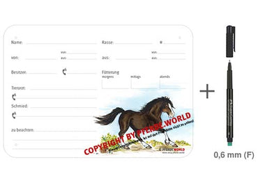 Boxenschild / Stalltafel Frederiksborger 300 x 210 mm mit Abstammung, Fütterung, Tierarzt und Schmied