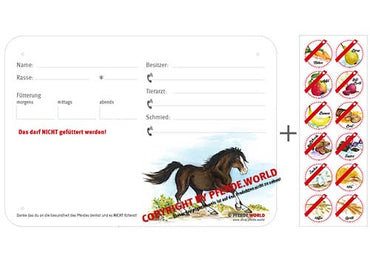 Boxenschild / Stalltafel mit Aufklebern für Fütterungsverbote Frederiksborger