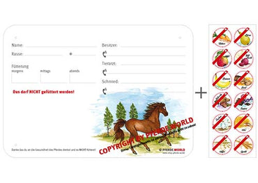 Boxenschild / Stalltafel mit Aufklebern für Fütterungsverbote Vollblut