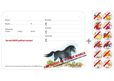Boxenschild / Stalltafel mit Aufklebern für Fütterungsverbote Frederiksborger