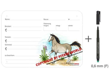 Boxenschild / Stalltafel Criollo 300 x 210 mm ohne Abstammung mit Fütterung, Tierarzt und Schmied