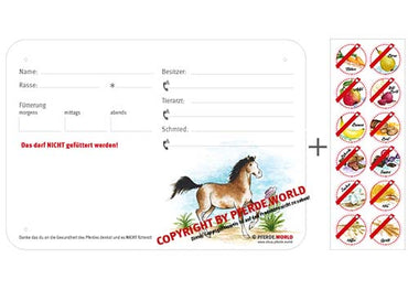 Boxenschild / Stalltafel mit Aufklebern für Fütterungsverbote Criollo