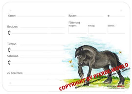 Boxenschild Noriker 300 x 210 mm ohne Abstammung mit Fütterung, Tierarzt und Schmied