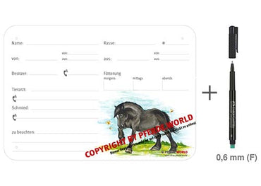 Boxenschild Noriker 300 x 210 mm mit Abstammung, Fütterung, Tierarzt und Schmied