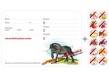 Boxenschild / Stalltafel mit Aufklebern für Fütterungsverbote Noriker