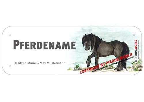 Boxenschild / Stalltafel Fell Pony mit individuellem Namen 200 x 70 mm