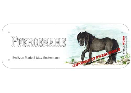 Boxenschild / Stalltafel Fell Pony mit individuellem Namen 200 x 70 mm