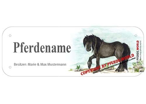 Boxenschild / Stalltafel Fell Pony mit individuellem Namen 200 x 70 mm