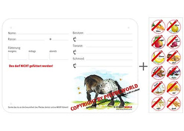 Boxenschild / Stalltafel mit Aufklebern für Fütterungsverbote Noriker