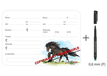 Boxenschild Tinker 300 x 210 mm mit Abstammung, Fütterung, Tierarzt und Schmied